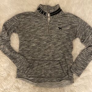 Victoria's Secret PINK Half Zip Gray & Black LOGO Sweatshirt Pullover Size XS